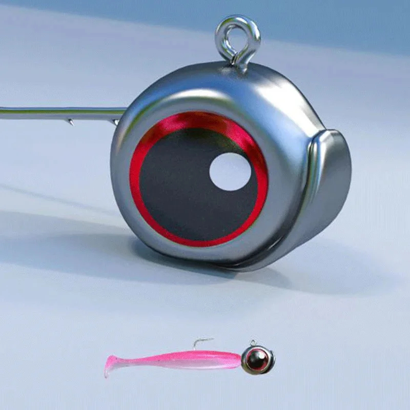 Cabeza jig con ojos grandes montada en un vinilo rosa